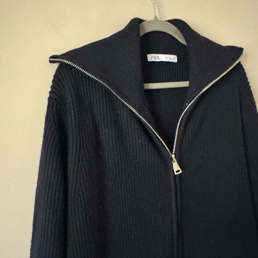 ZARA Navy Blue Full Zip Long Sleeve - Picture 2 of 6